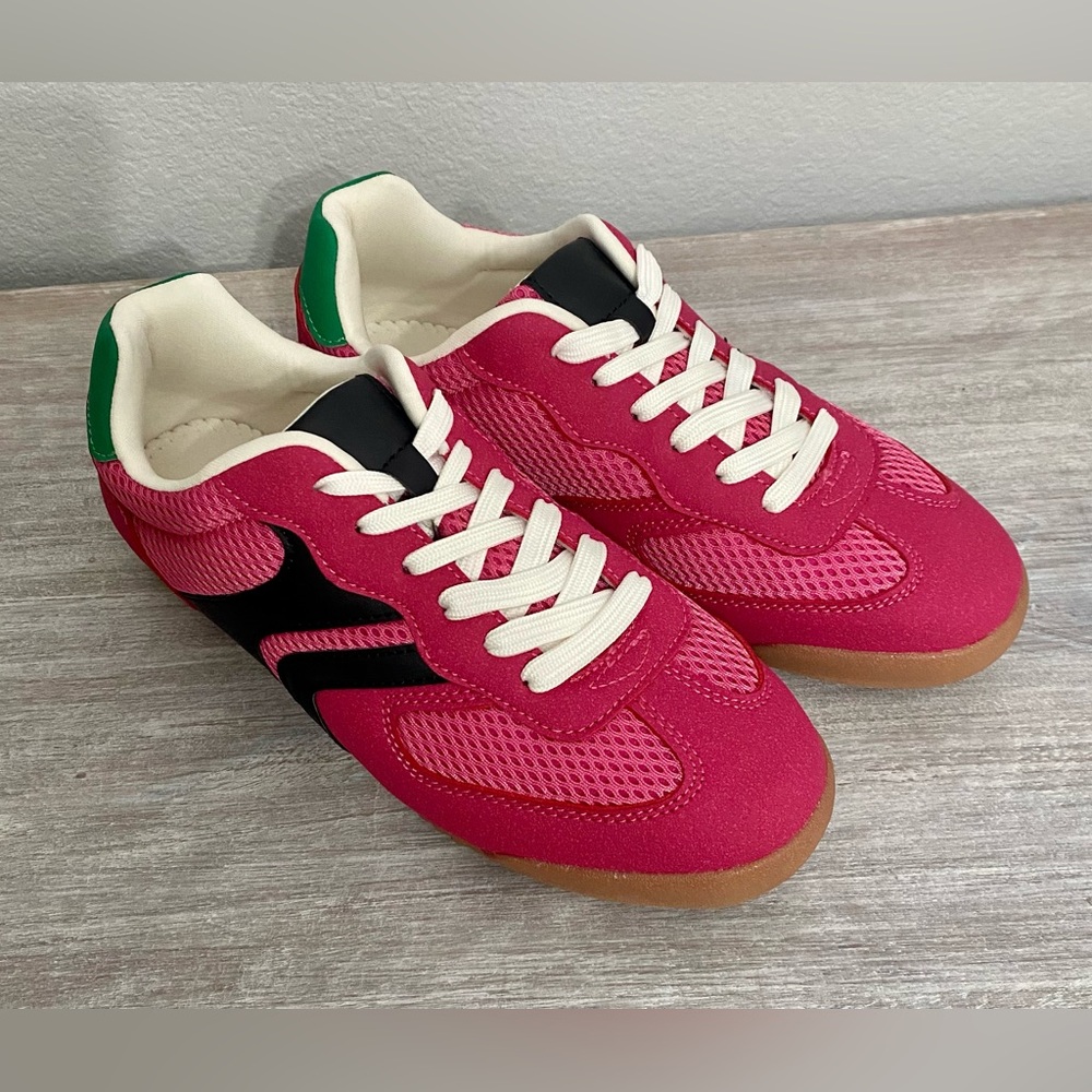 La Sheelah Hot Pink Black Green Slip-on Trendy Sneakers Tennis Shoes 6, 6.5, 7